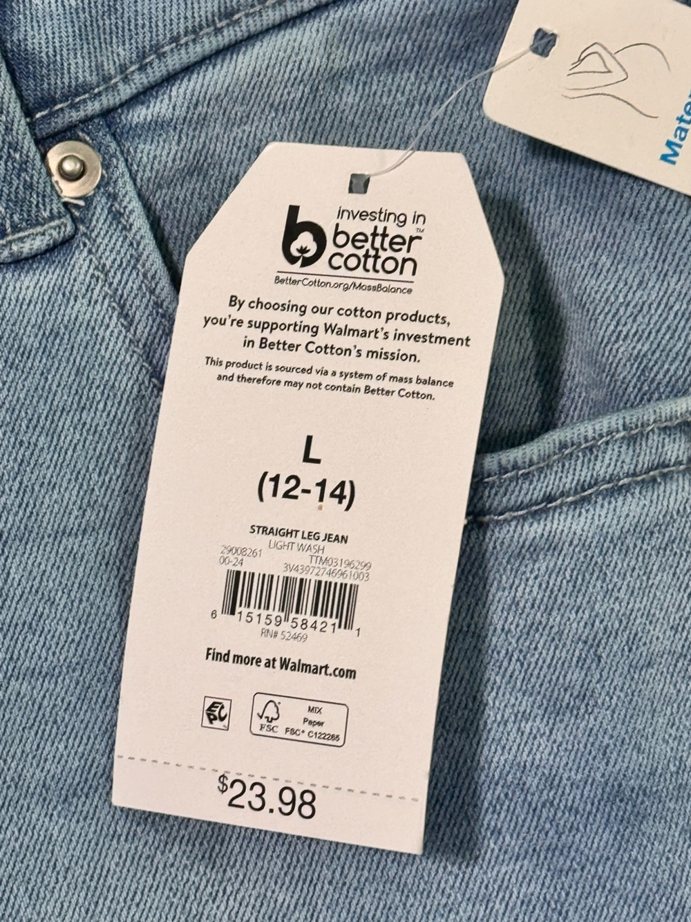 TIME AND TRU Maternity Straight-Leg Jeans L Light Wash NWT - Picture 6 of 12